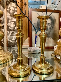 19th Century French Pair Louis XVI Style Bronze Candlesticks