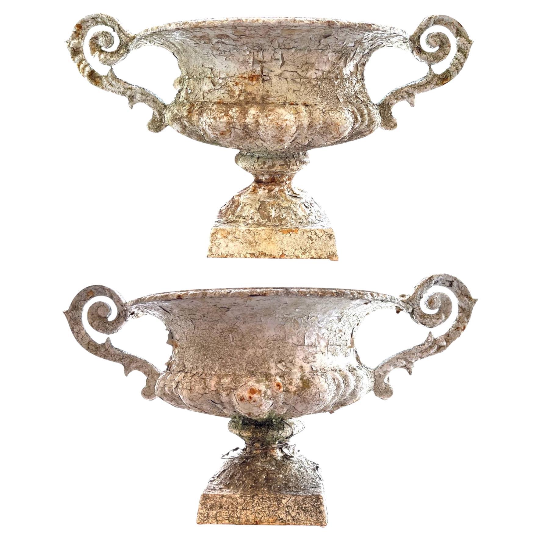 19th Century French Pair of Antique Jardinieres with Handles For Sale