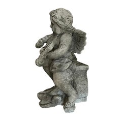 19th Century French Pair of Antique Limestone Cherubs - Les Anges de la Musique