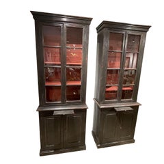 19th Century French Pair of Antique Provincial Sprucewood Bookcases, Cabinets