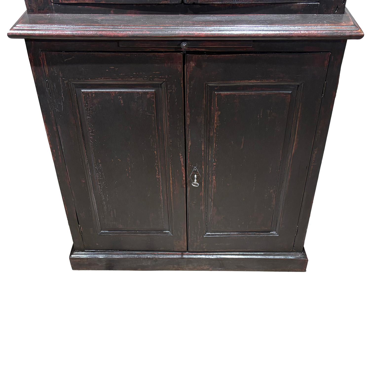Metal 19th Century French Pair of Antique Provincial Sprucewood Bookcases, Cabinets For Sale