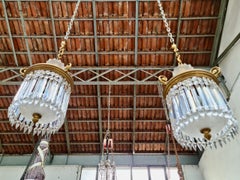 19th Century French Pair of Belle Époque Baccarat Crystal Crinoline Plafonniers