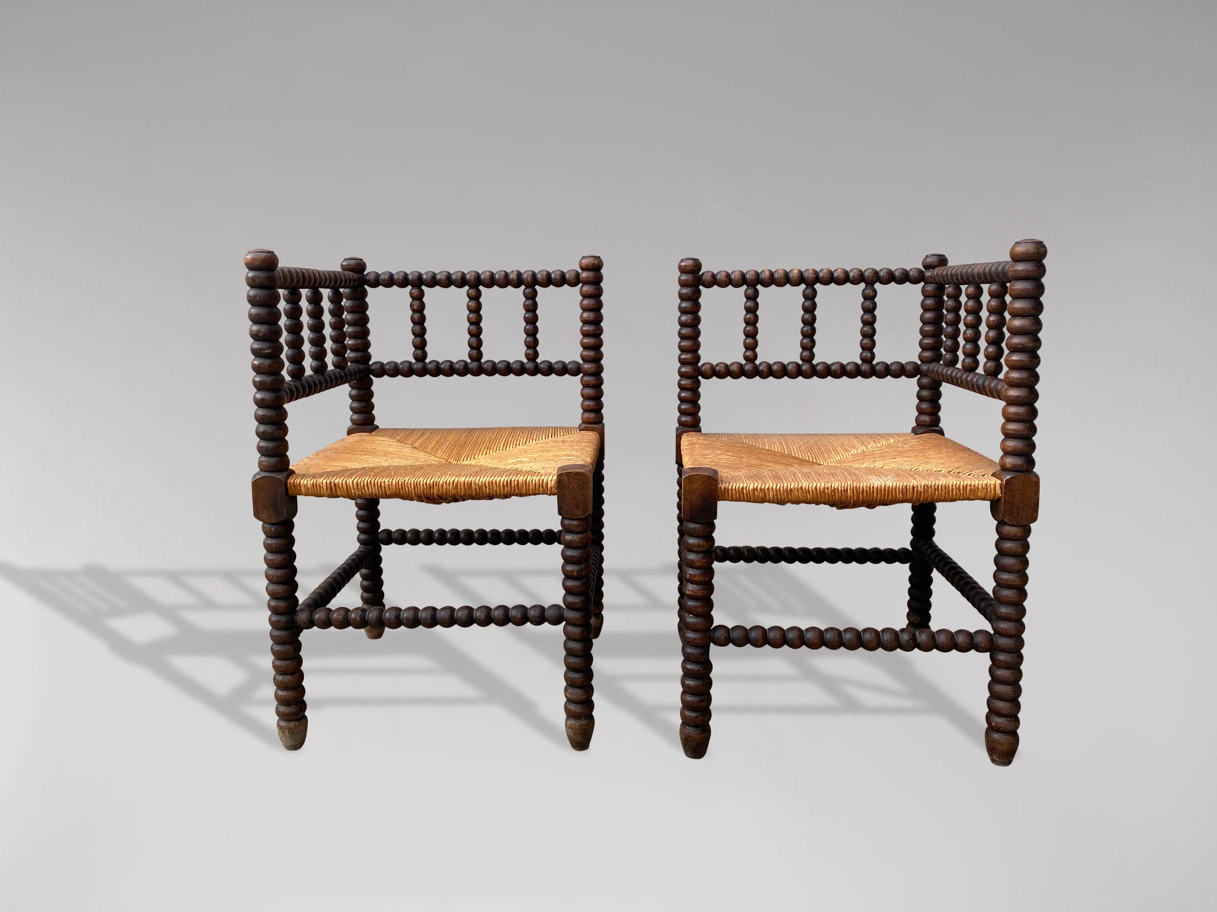 French Provincial 19th Century French Pair of Bobbin Corner Chairs