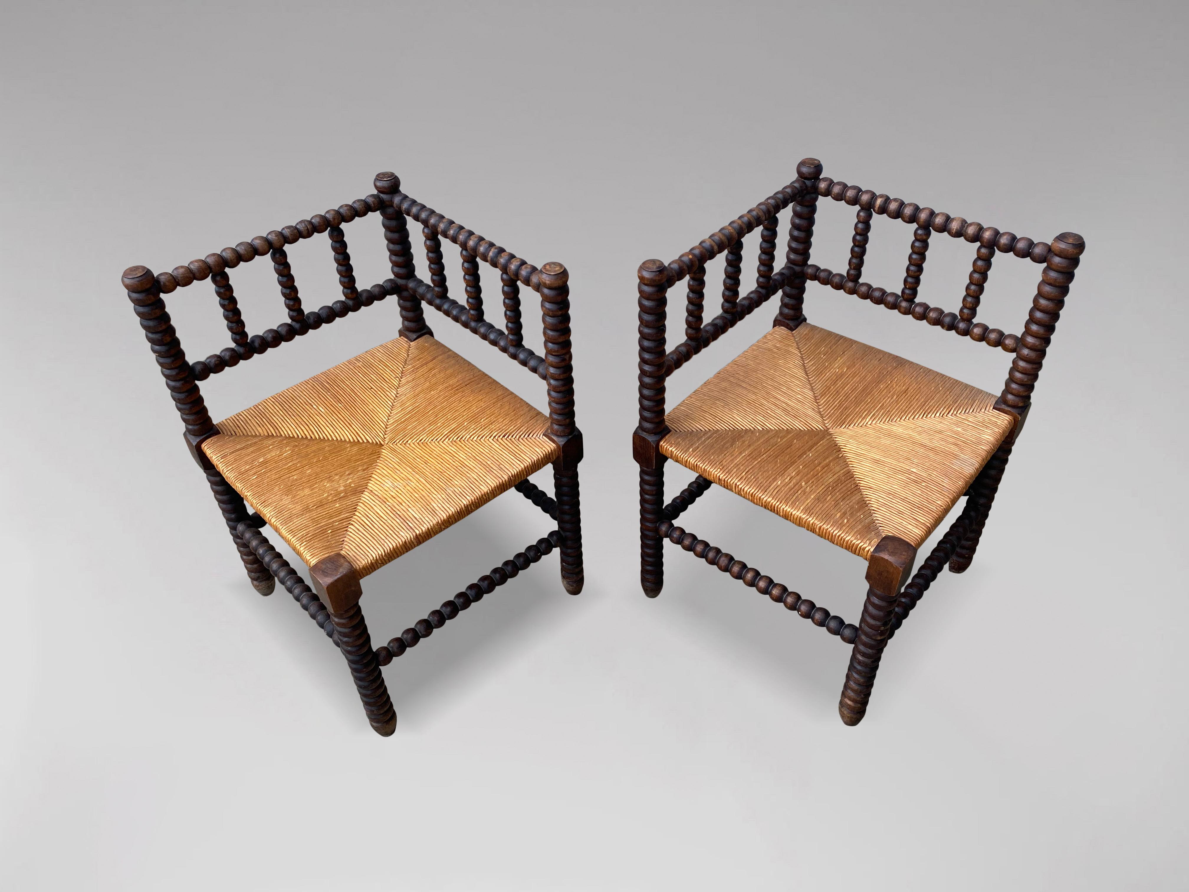 19th Century French Pair of Bobbin Corner Chairs 1