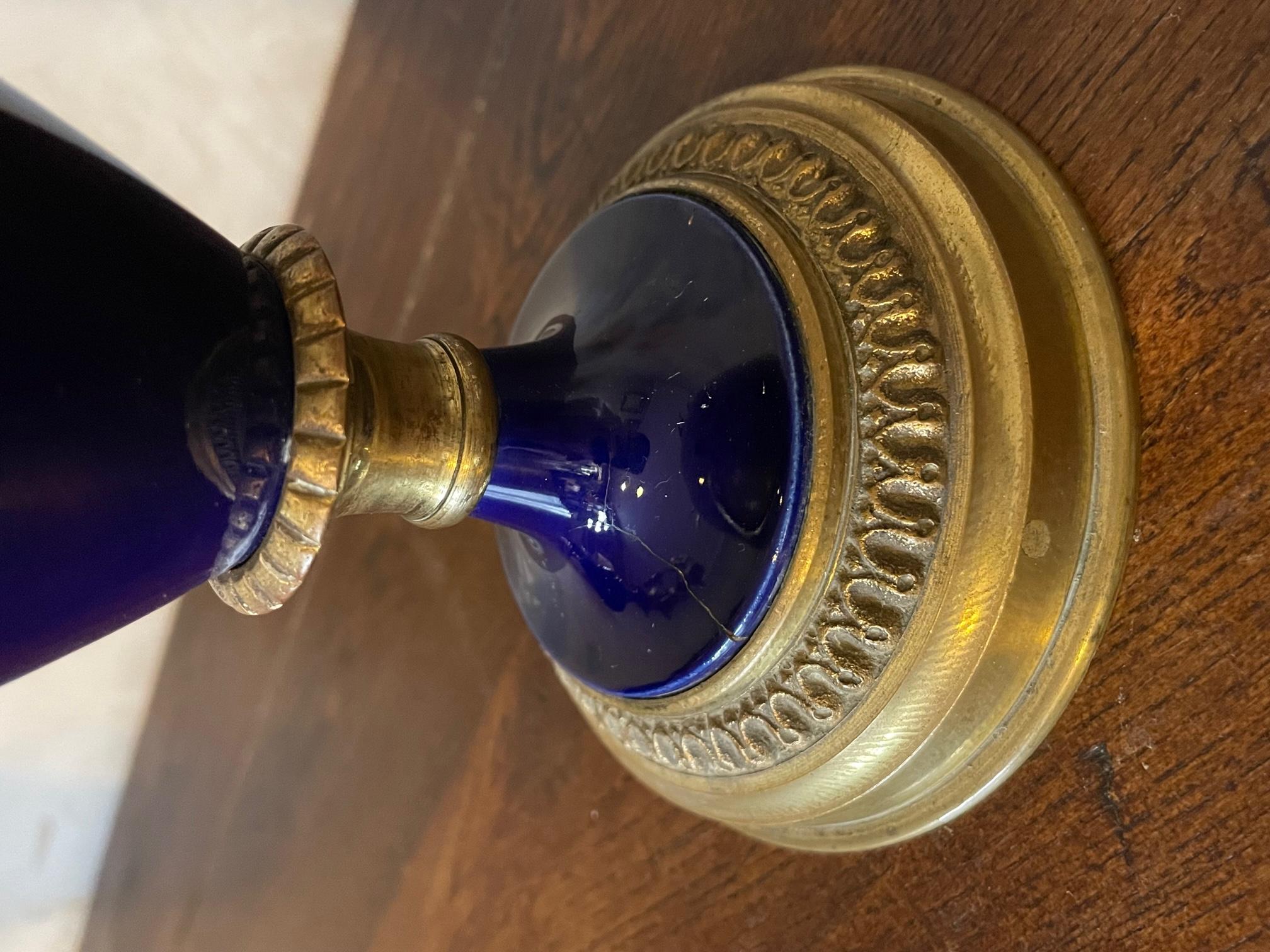 19th Century French Pair of Bronze and Blue Sevres Porcelain Candelabras For Sale 12