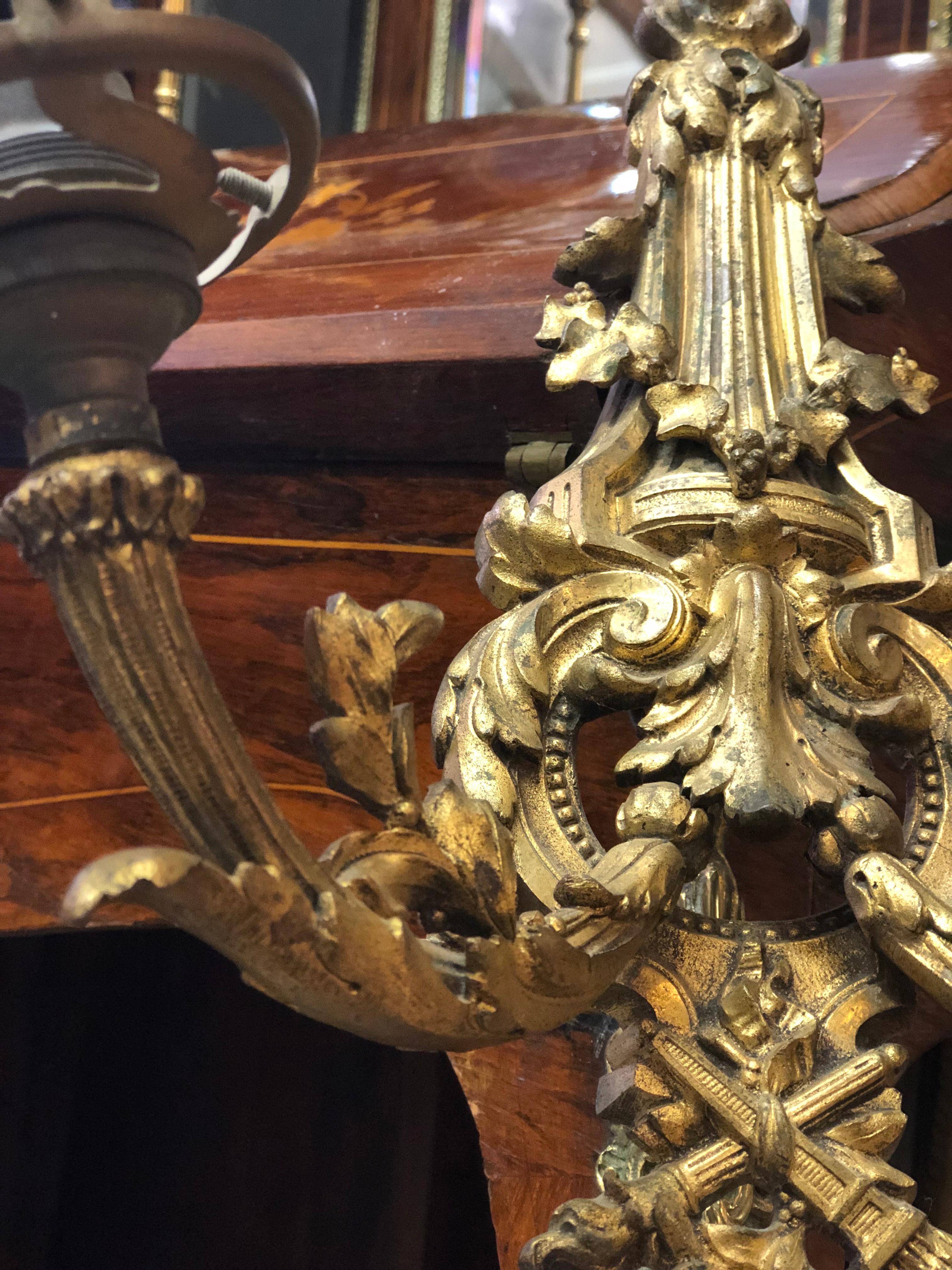 19th Century French Pair of Bronze Gilded Sconces with Crystal Flowers In Good Condition For Sale In Sofia, BG