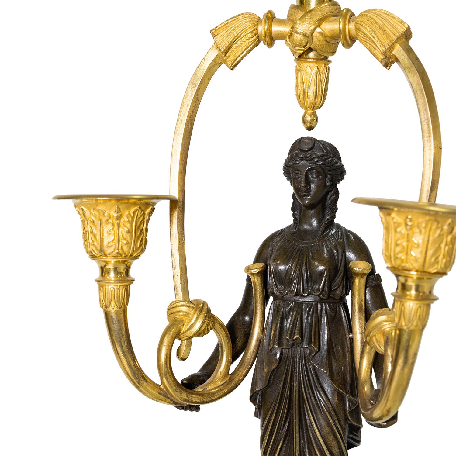 19th Century French Pair of Bronze Girandoles Attributed to Friedrich Bergenfeld For Sale 4