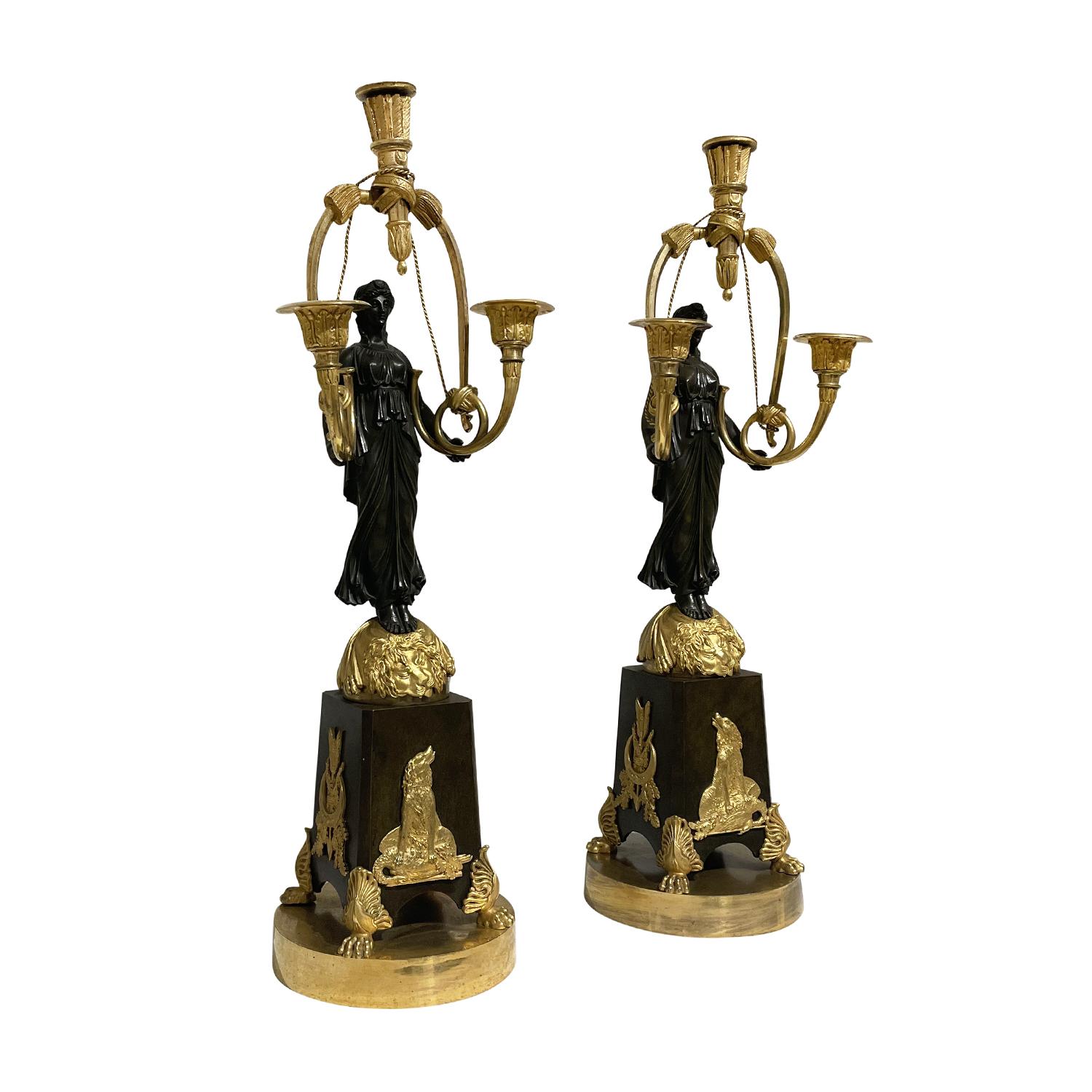 Empire 19th Century French Pair of Bronze Girandoles Attributed to Friedrich Bergenfeld For Sale