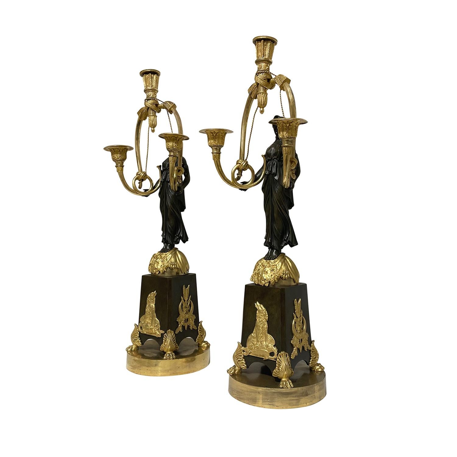 Gilt 19th Century French Pair of Bronze Girandoles Attributed to Friedrich Bergenfeld For Sale