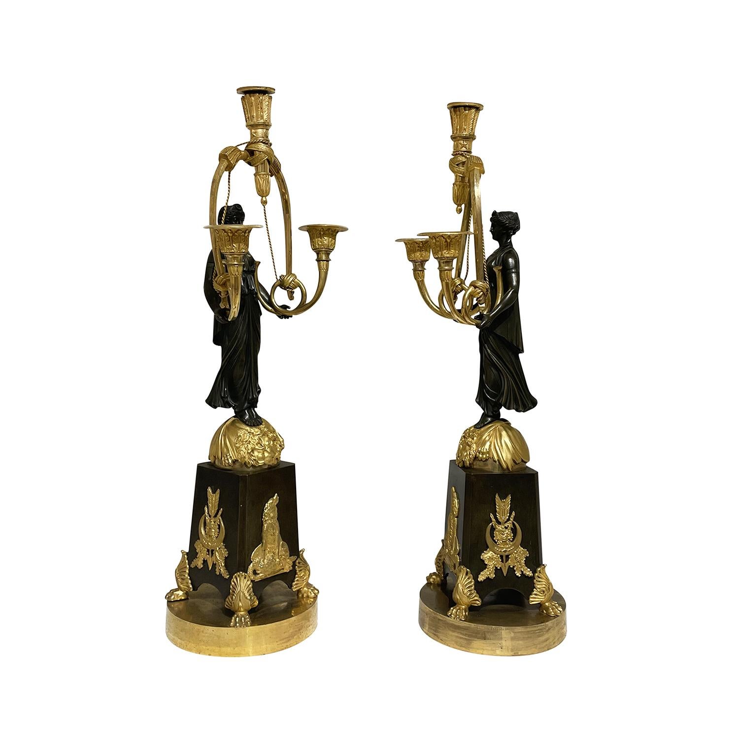 19th Century French Pair of Bronze Girandoles Attributed to Friedrich Bergenfeld In Good Condition For Sale In West Palm Beach, FL