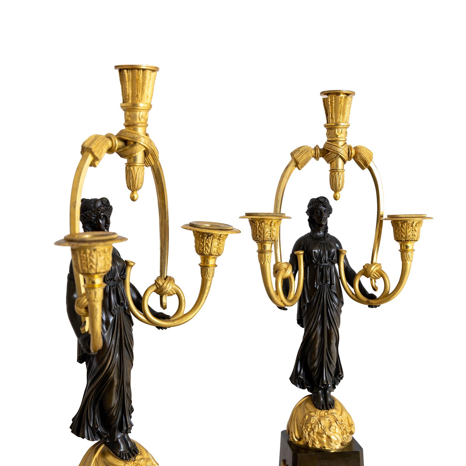 Metal 19th Century French Pair of Bronze Girandoles Attributed to Friedrich Bergenfeld For Sale