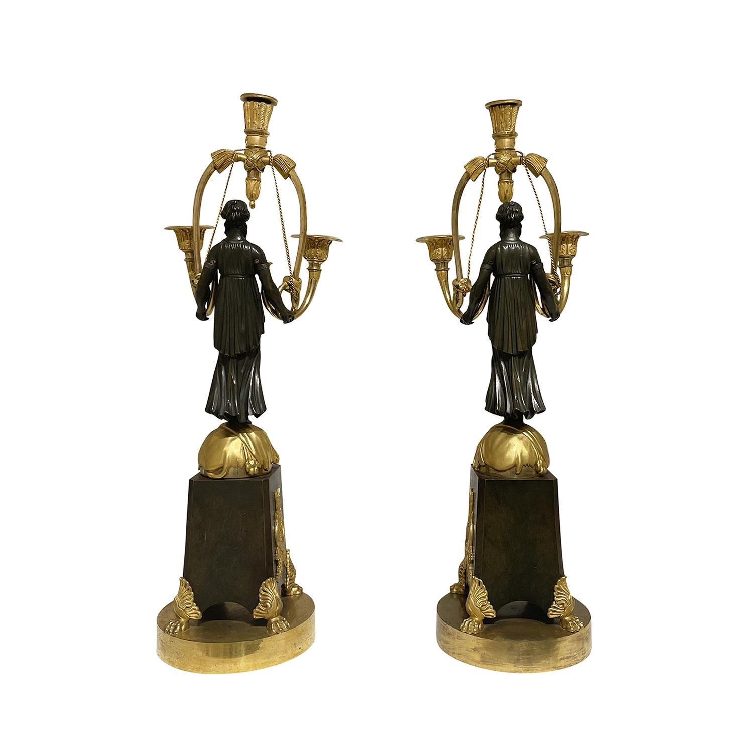 Metal 19th Century French Pair of Bronze Girandoles Attributed to Friedrich Bergenfeld For Sale