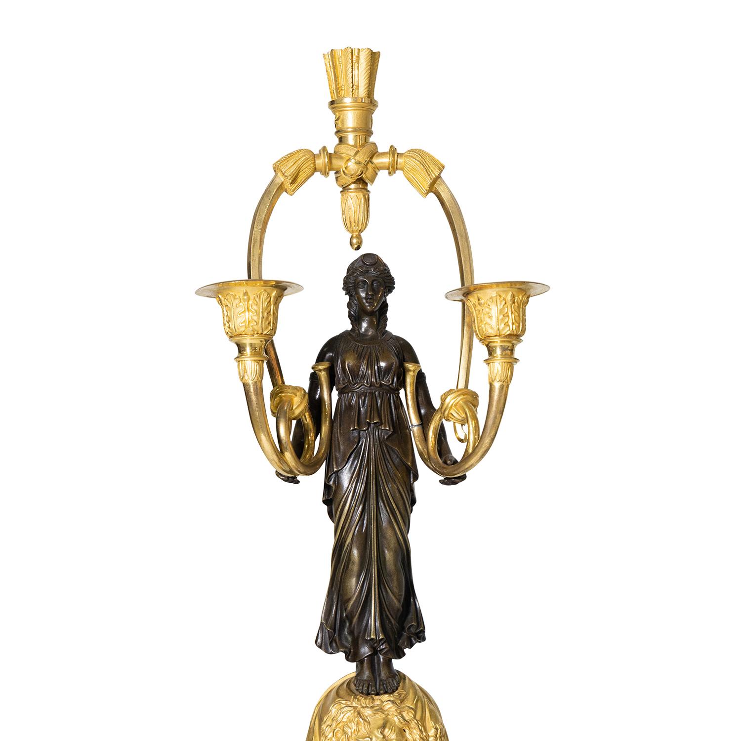 19th Century French Pair of Bronze Girandoles Attributed to Friedrich Bergenfeld For Sale 1