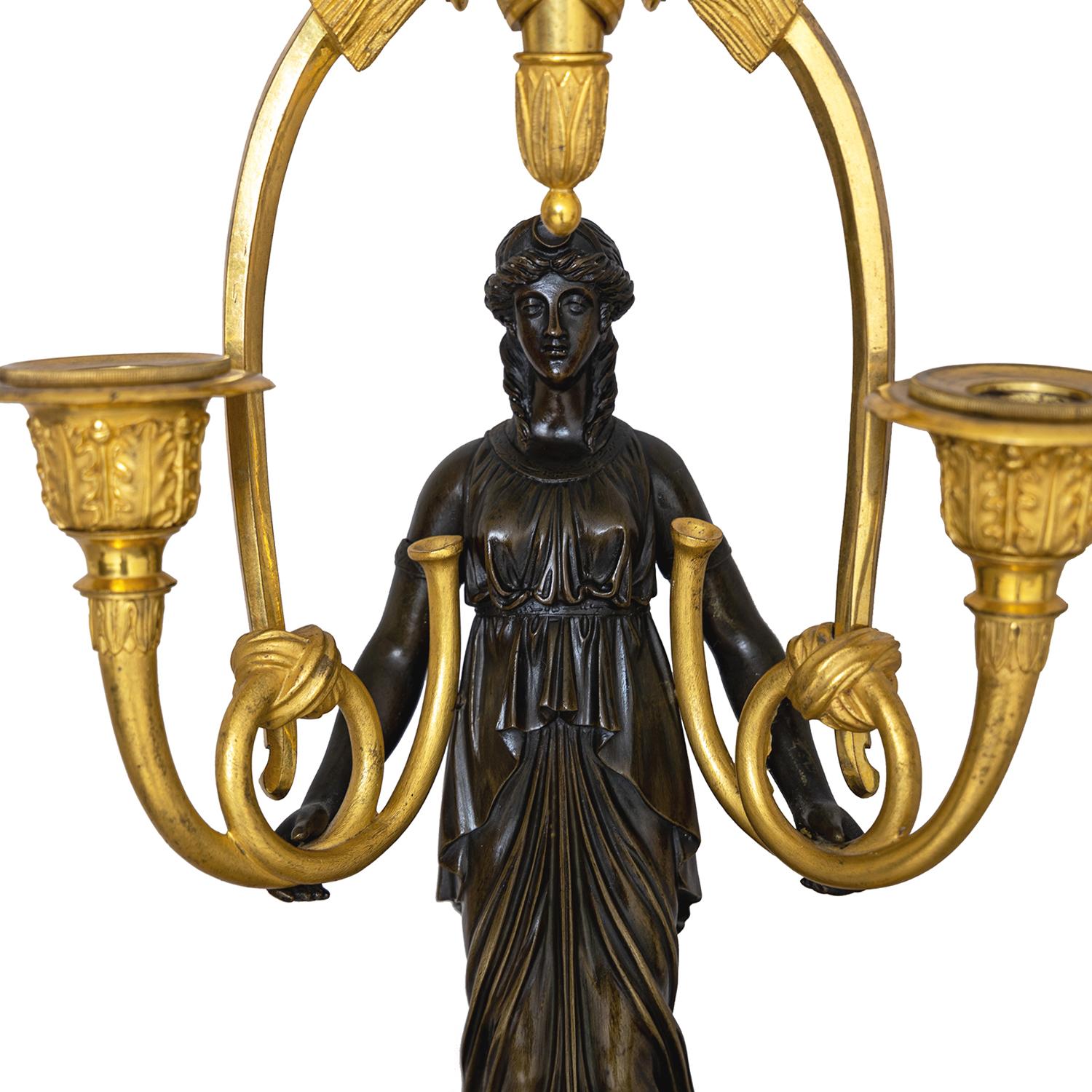 19th Century French Pair of Bronze Girandoles Attributed to Friedrich Bergenfeld For Sale 3