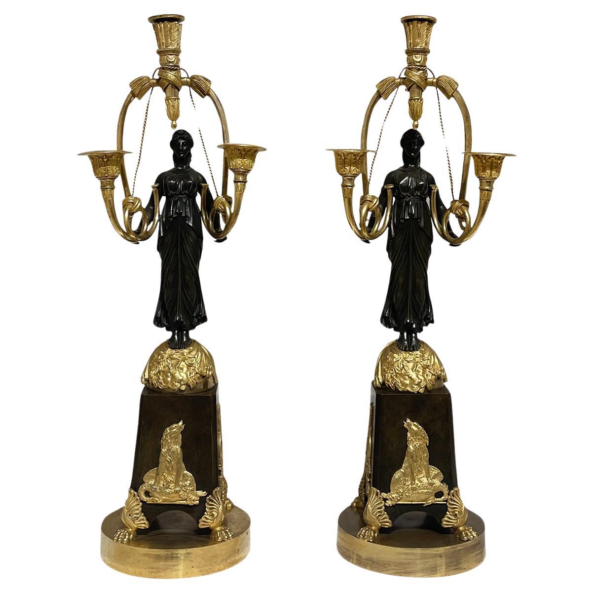 19th Century French Pair of Bronze Girandoles Attributed to Friedrich Bergenfeld For Sale