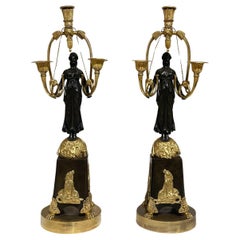 19th Century French Pair of Bronze Girandoles Attributed to Friedrich Bergenfeld