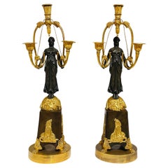 19th Century French Pair of Bronze Girandoles Attributed to Friedrich Bergenfeld