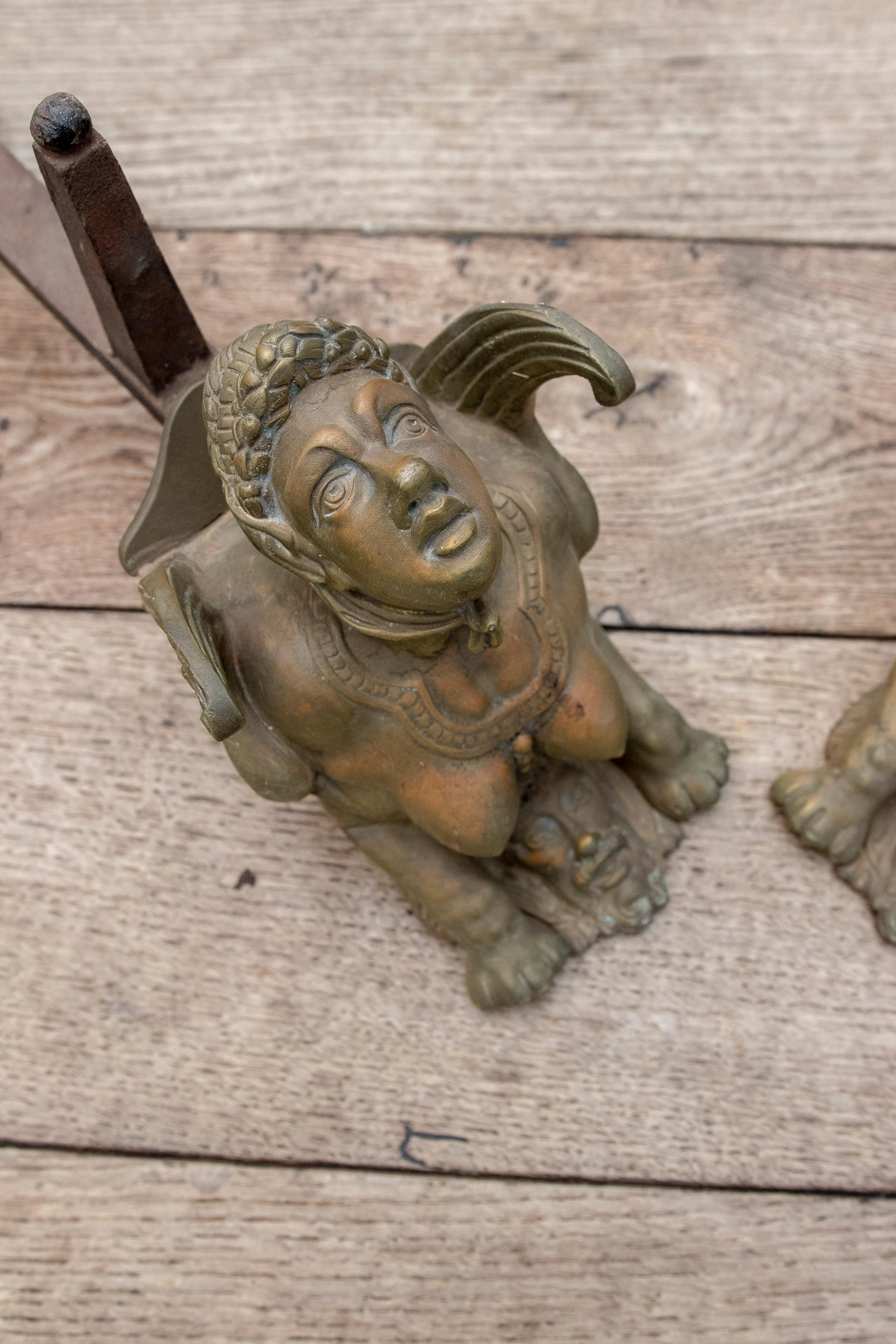 19th Century French Pair of Bronze Morels of Winged Characters For Sale 8