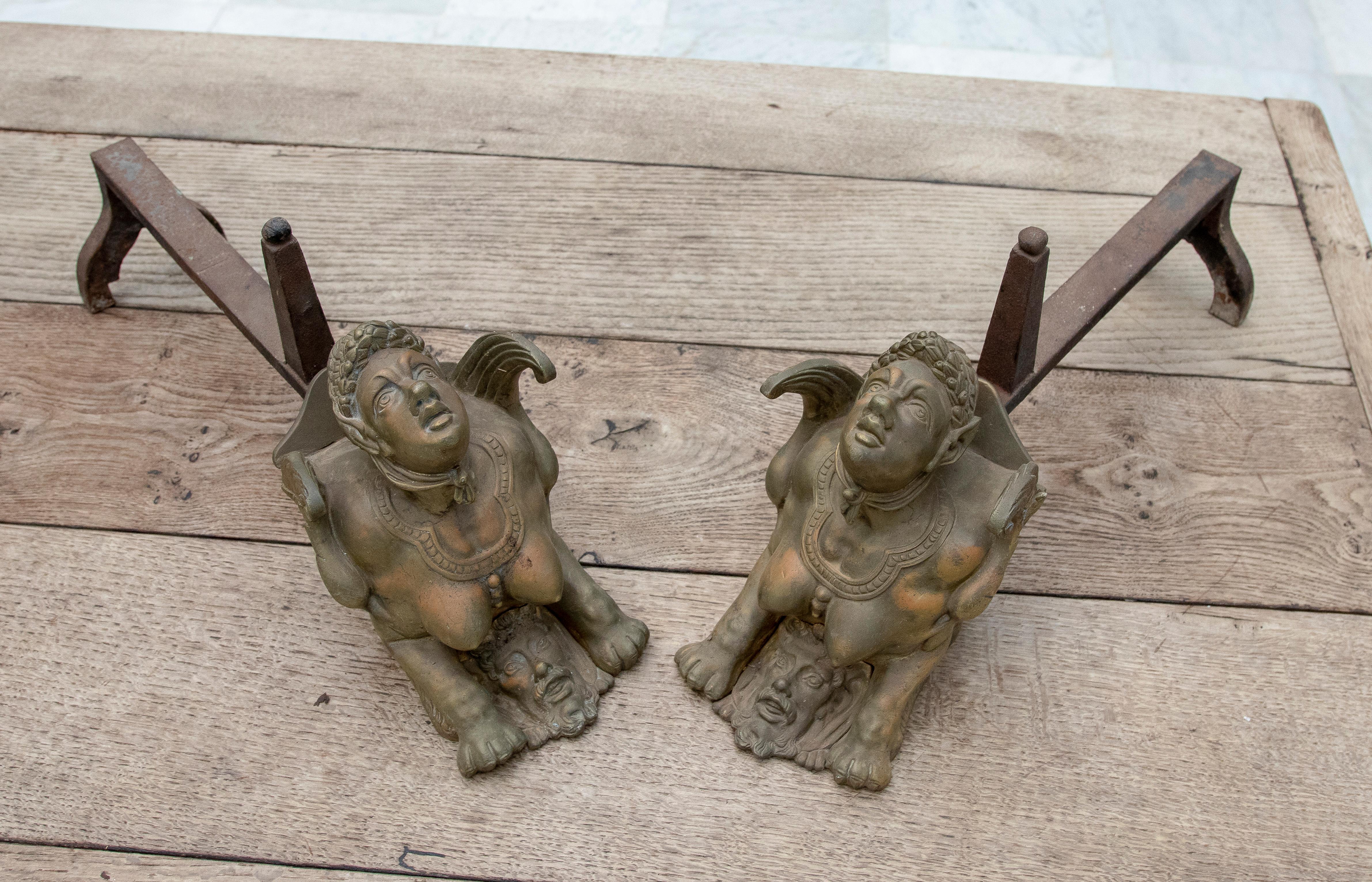 19th Century French Pair of Bronze Morels of Winged Characters For Sale 10