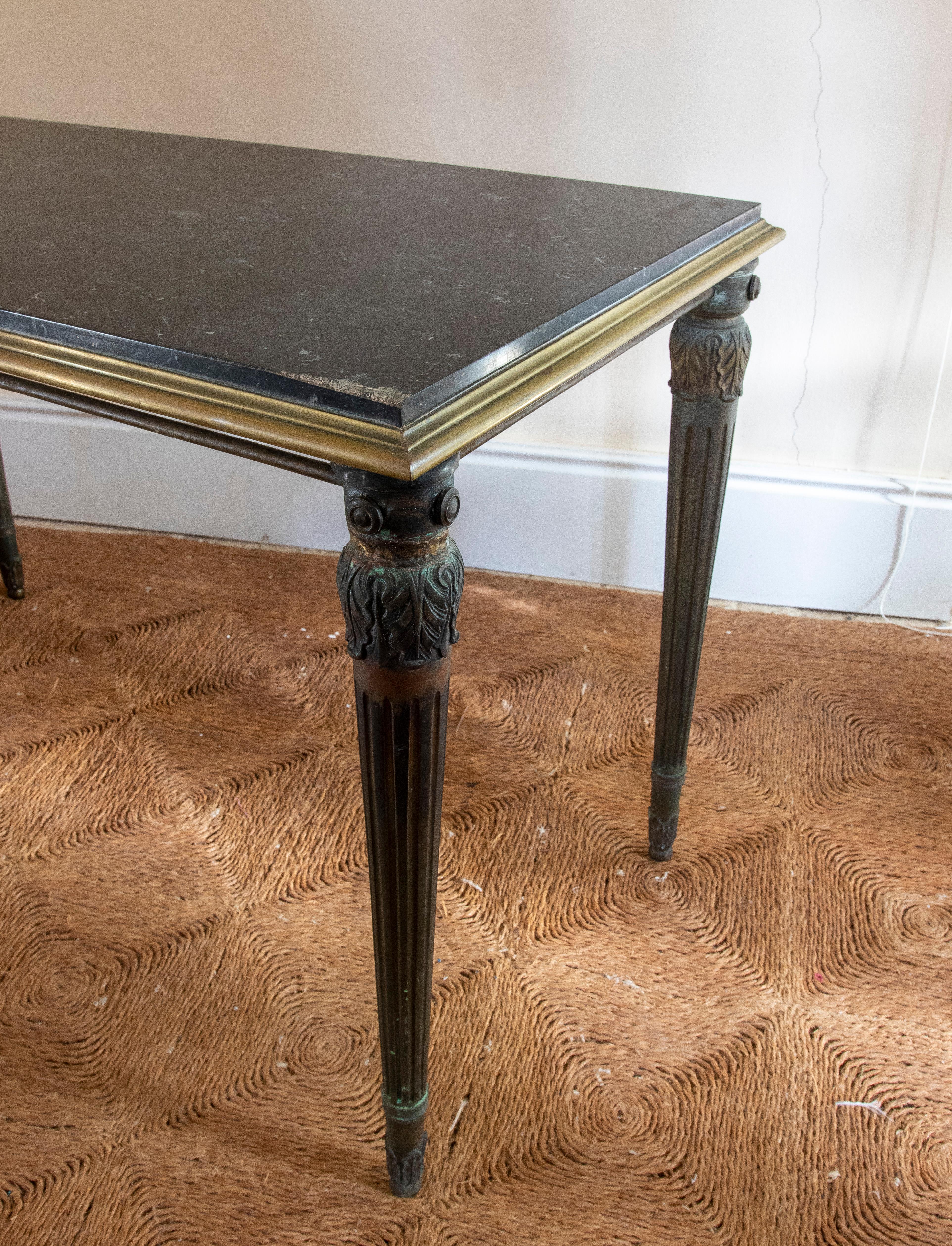 19th Century French Pair of Bronze Tables with Black Marble Tops For Sale 11
