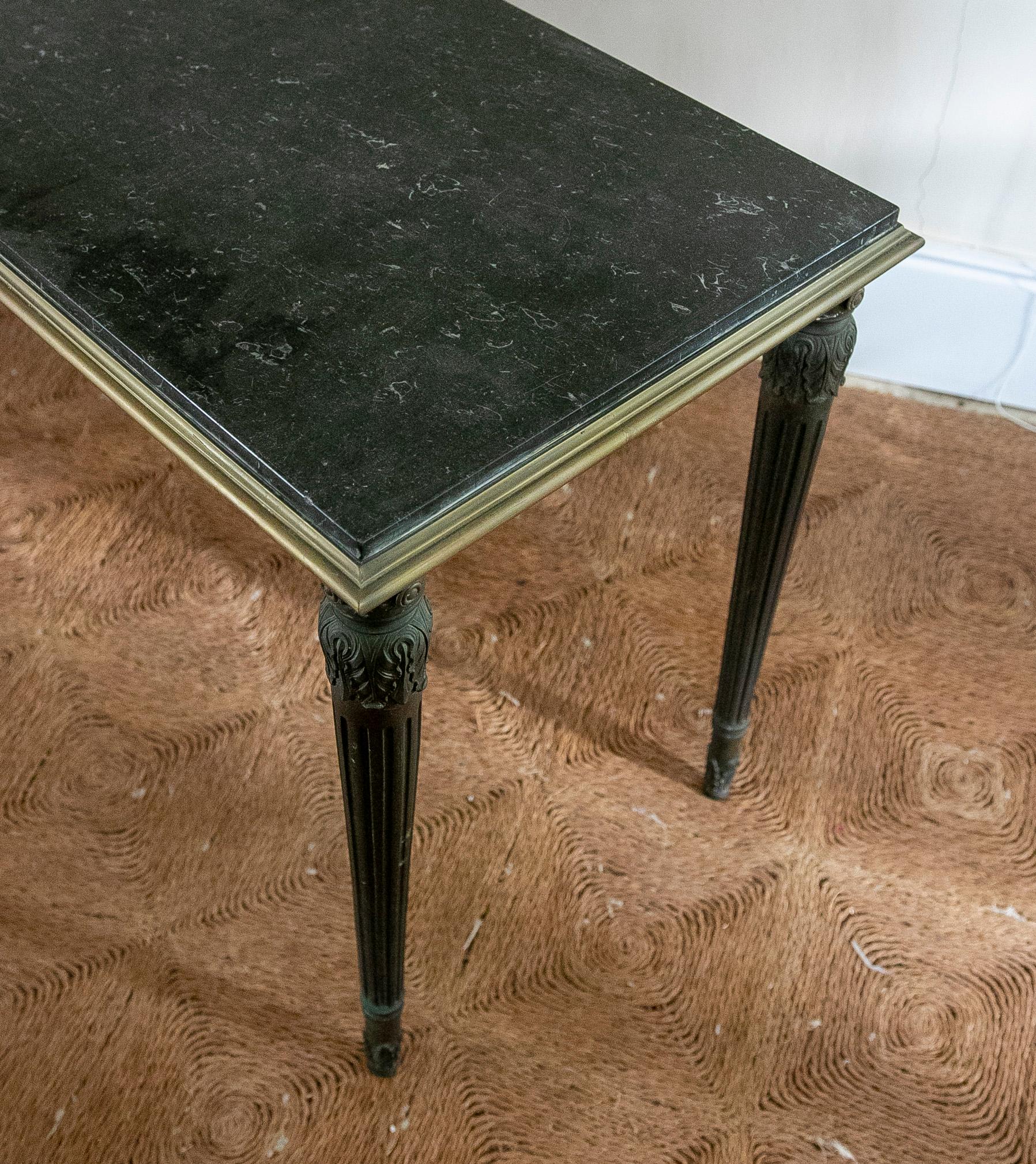 19th Century French Pair of Bronze Tables with Black Marble Tops For Sale 3