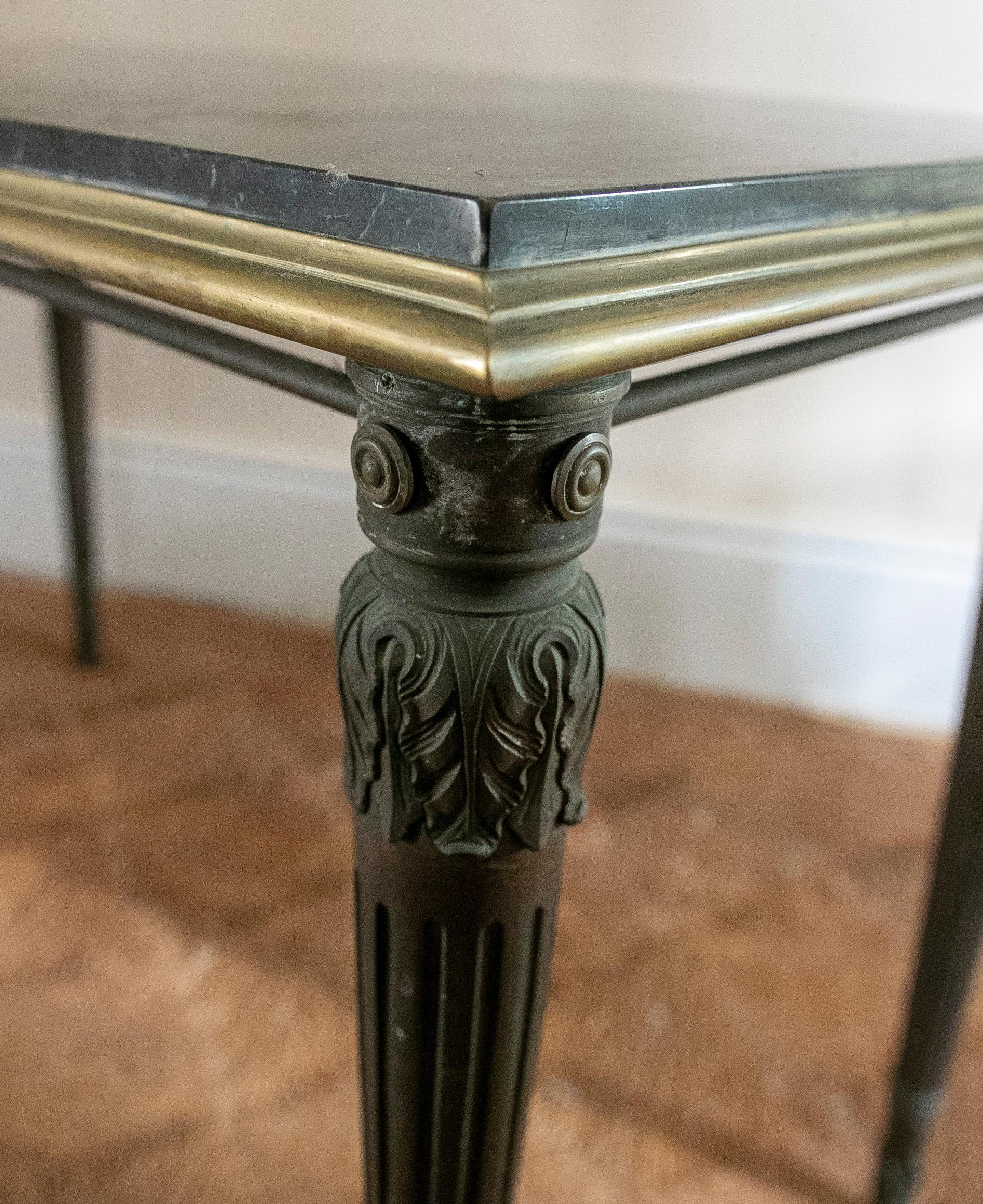19th Century French Pair of Bronze Tables with Black Marble Tops For Sale 4