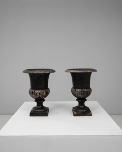 19th Century French Pair of Cast Iron Campagna Urn Planters