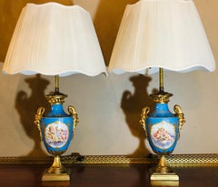 19th Century French Pair of Celeste Blue Ground "Sevres Style" Vases