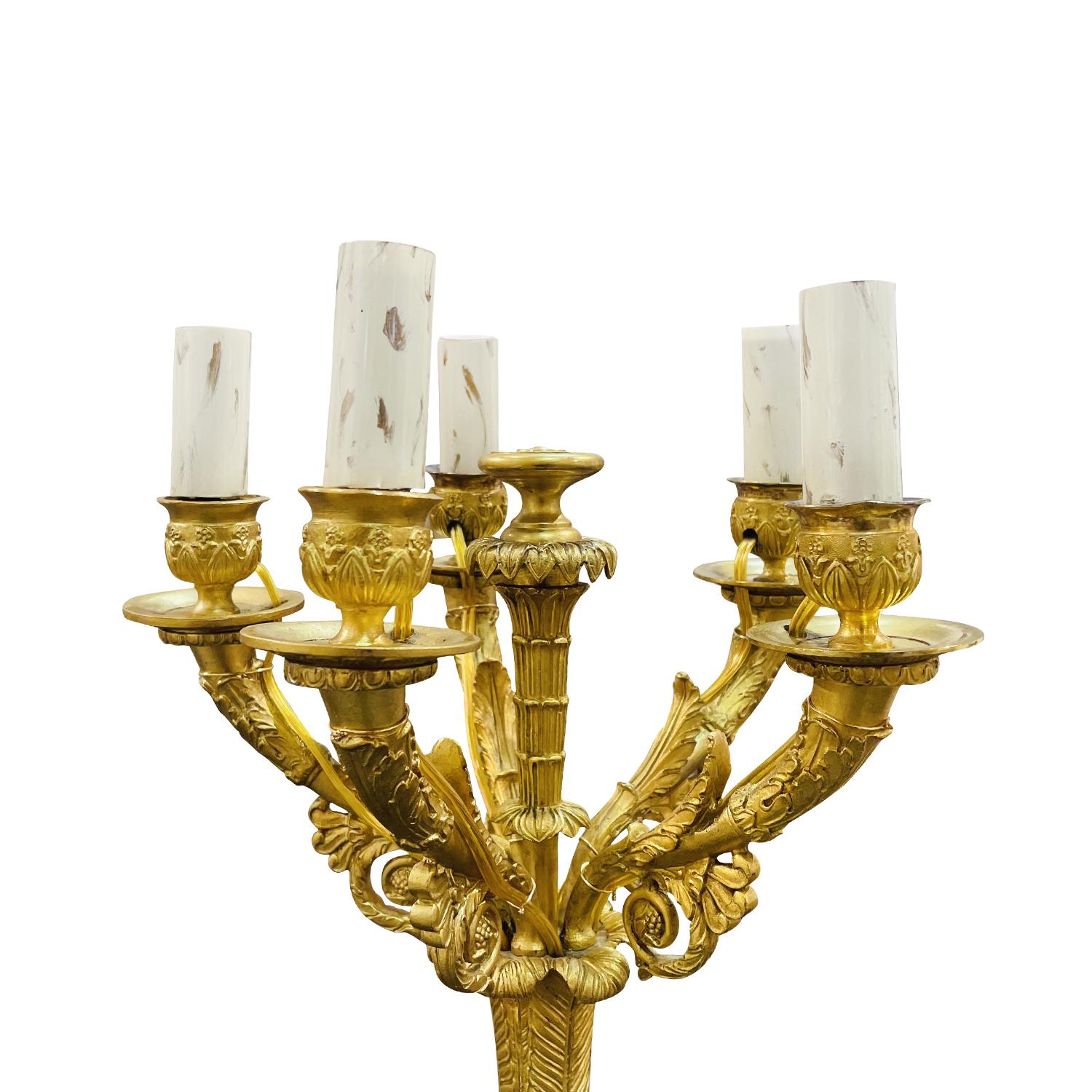Metal 19th Century French Pair of Charles X Bronze Candle Holders - Antique Lights For Sale