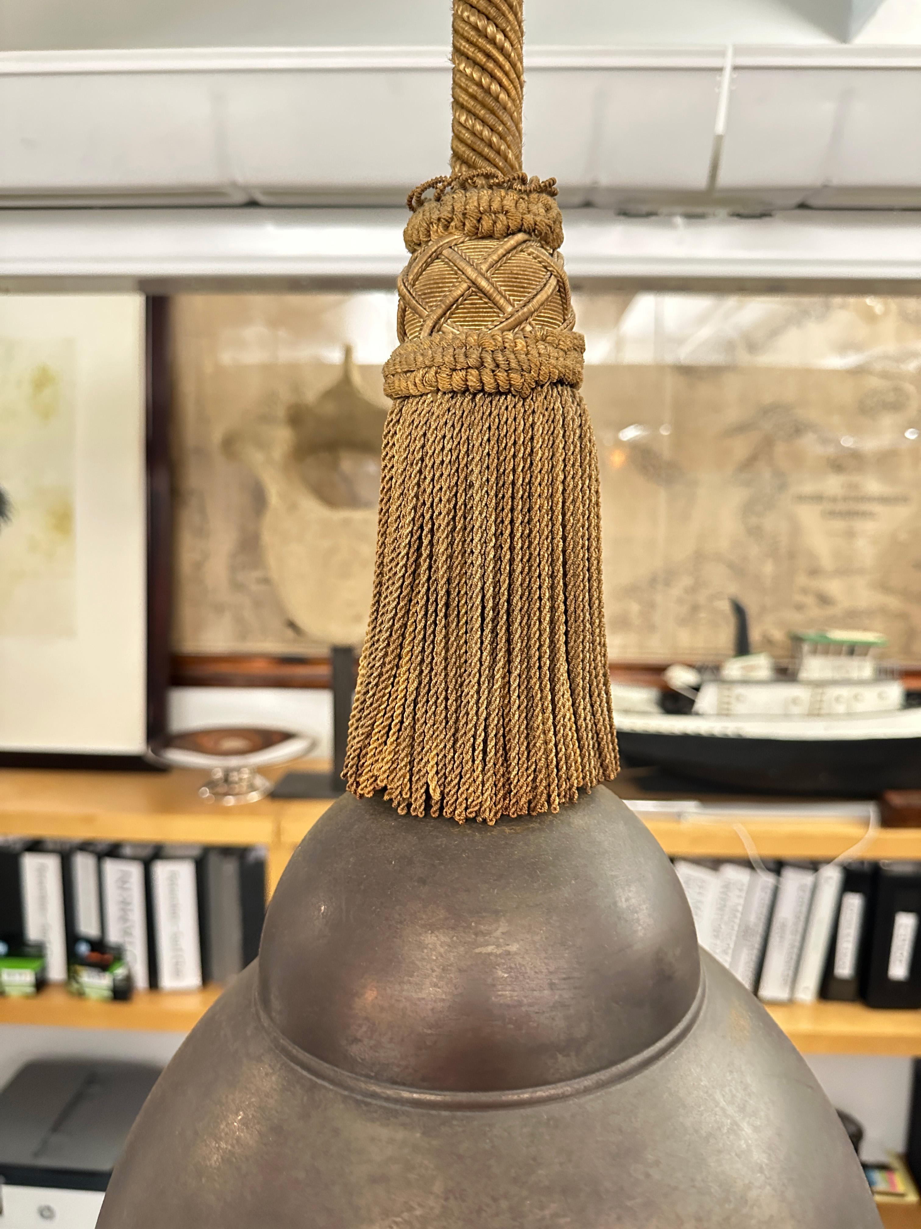 19th Century French Pair of Copper Pendant Lights with Detailed Gold Tassel  For Sale 5