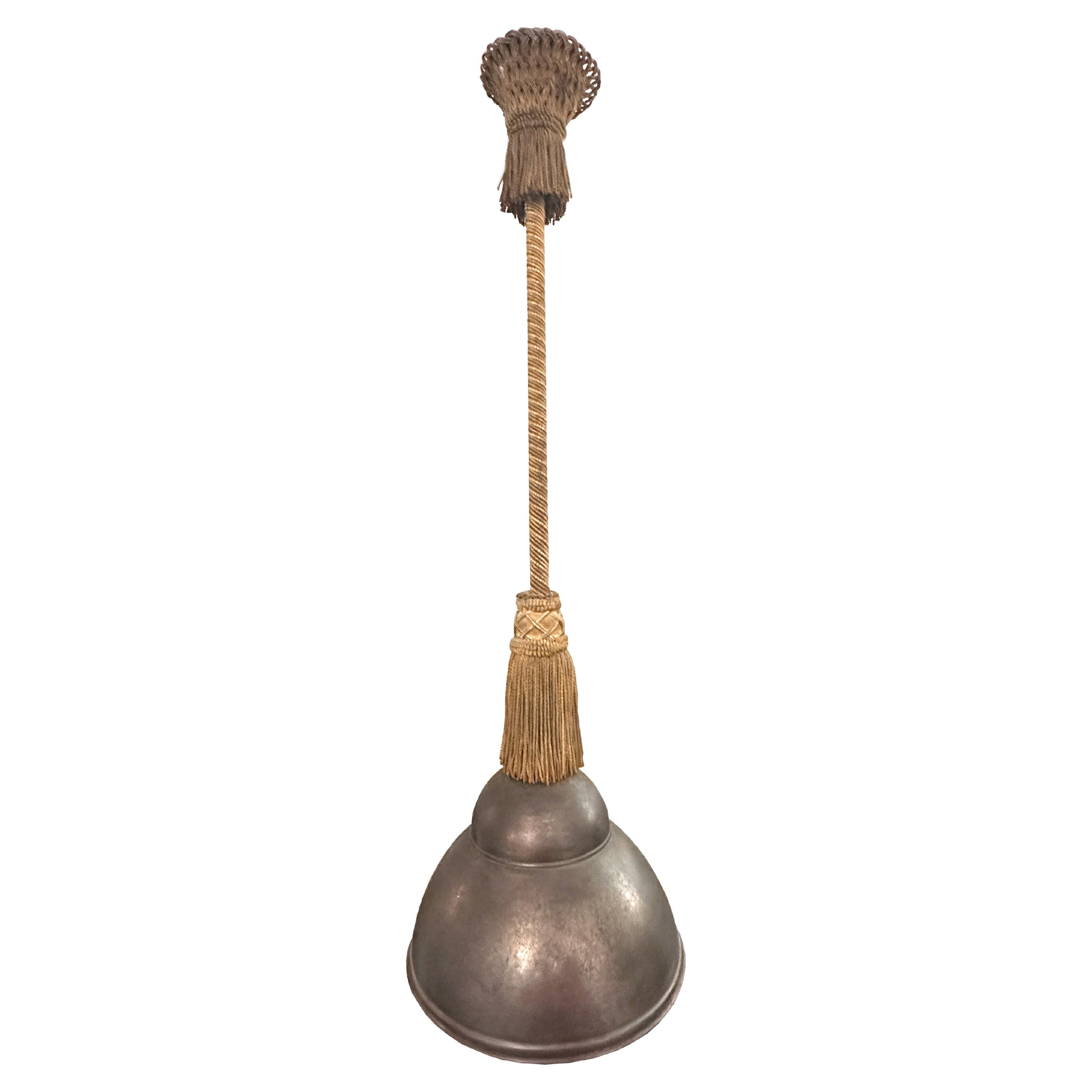 19th Century French Pair of Copper Pendant Lights with Detailed Gold Tassel  For Sale