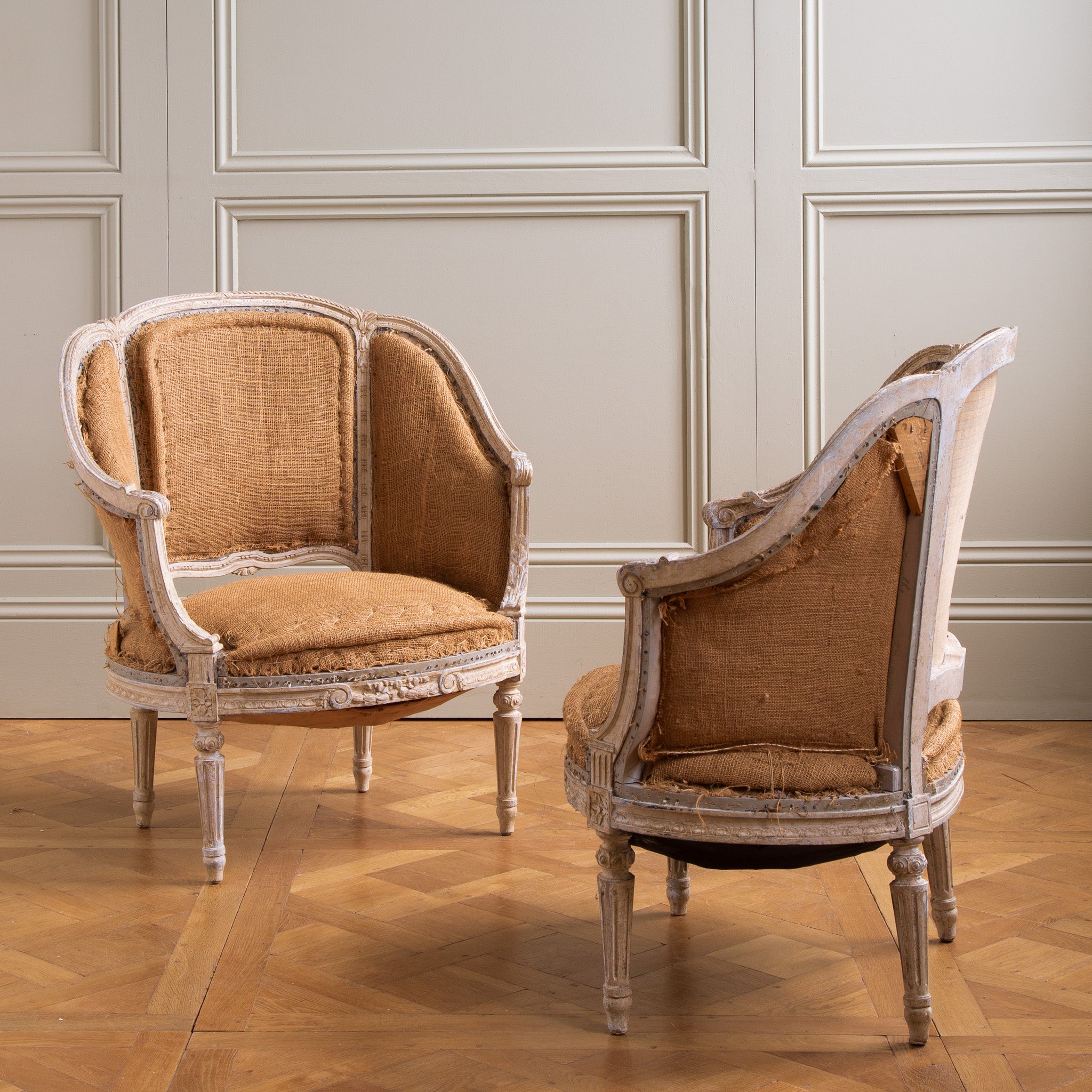 Upholstery 19th Century French  Pair Of Corbeille Bergere Armchairs For Sale