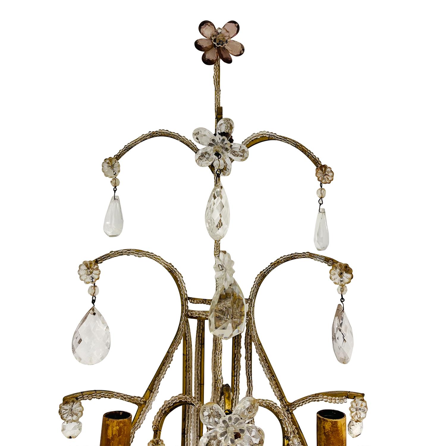 19. Jahrhundert Französisch Paar Kristallglas Wandleuchter, Pariser Wandkandelaber (Metall) im Angebot