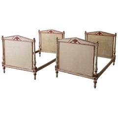 Antique 19th Century, French Pair of Directoire Style Twin Bed Frames in Original Paint