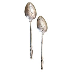 19th Century French Pair of "E and E" Sterling Silver Dessert Small Spoons