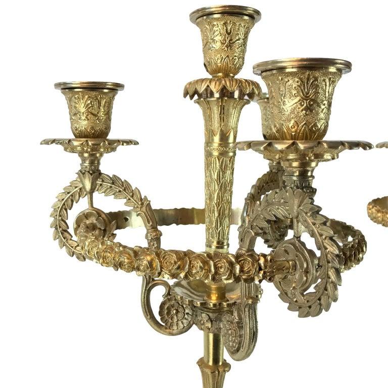 19th Century French Pair of Empire Candelabra Gilded Flambeaux with Putti For Sale 9