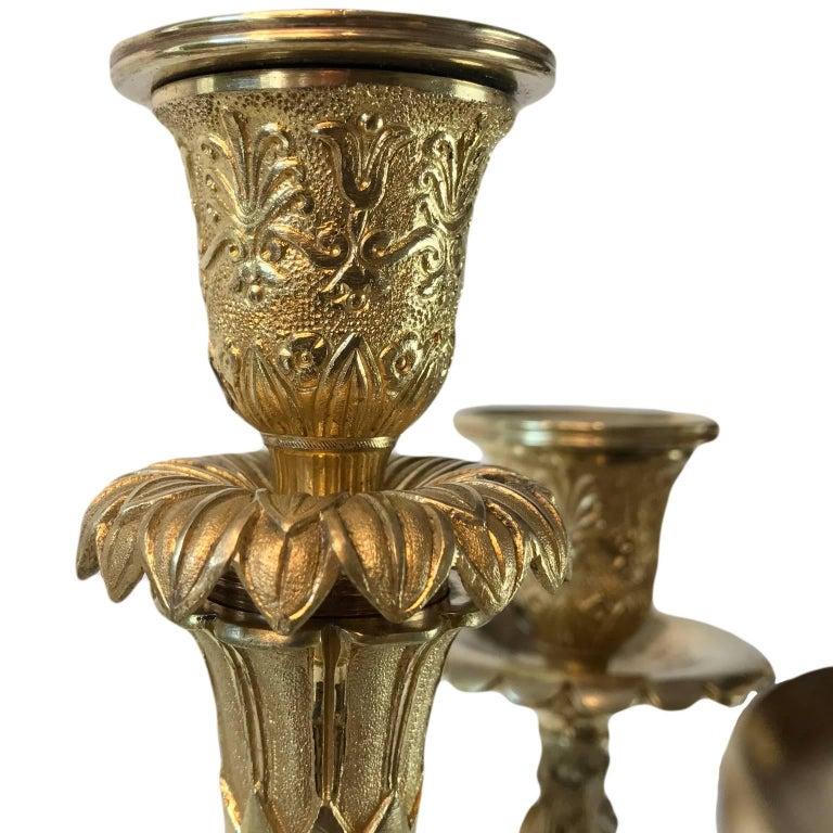 19th Century French Pair of Empire Candelabra Gilded Flambeaux with Putti For Sale 12