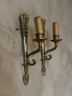 19th century French Pair of Empire Period Gilded Bronze Sconces