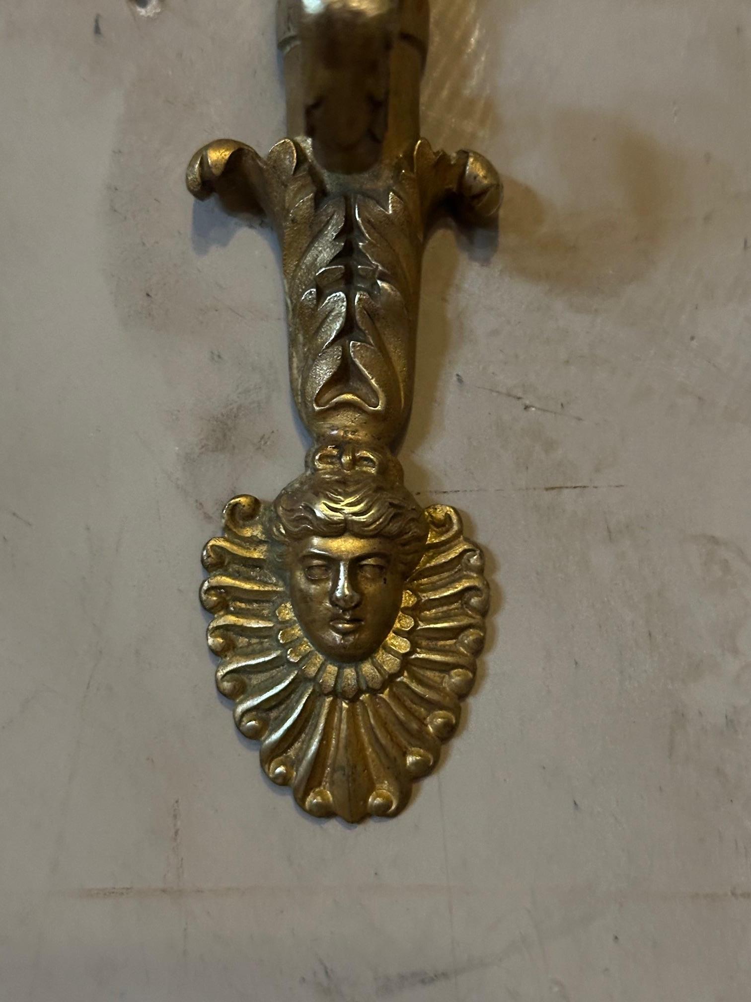 Mid-19th Century 19th century French Pair of Empire Period Gilded Bronze Sconces For Sale