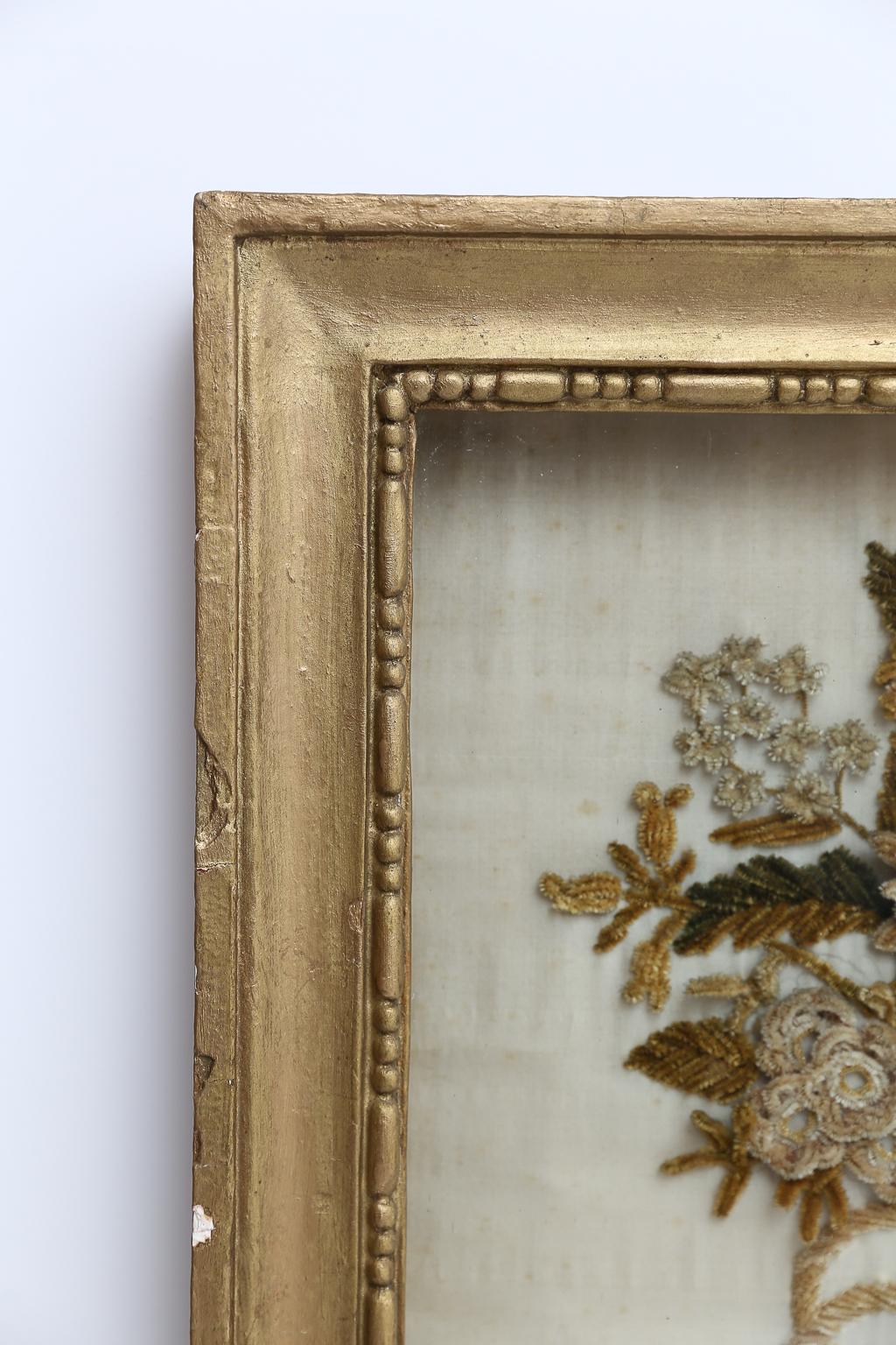 19th Century French Pair of Framed Antique Velvet Bouquets 7