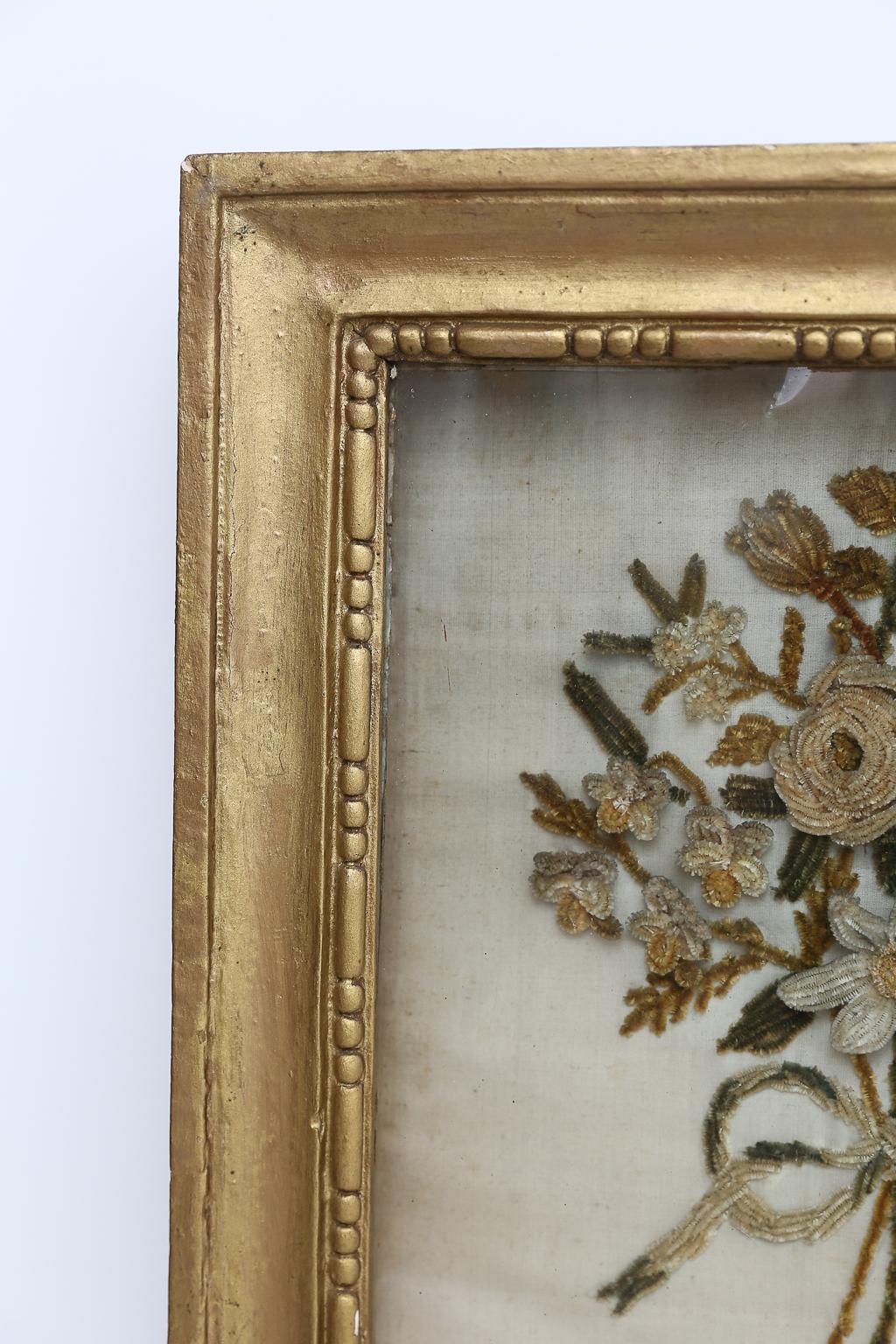 19th Century French Pair of Framed Antique Velvet Bouquets 2