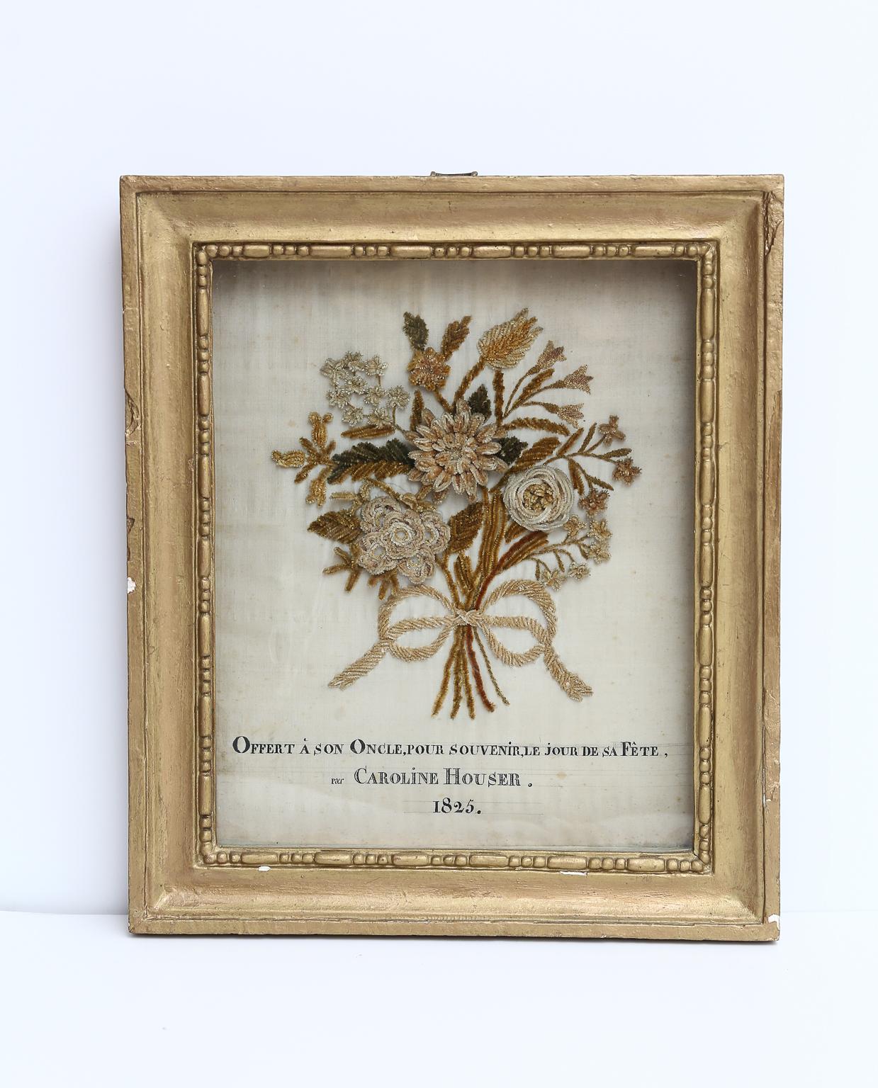 19th Century French Pair of Framed Antique Velvet Bouquets 4