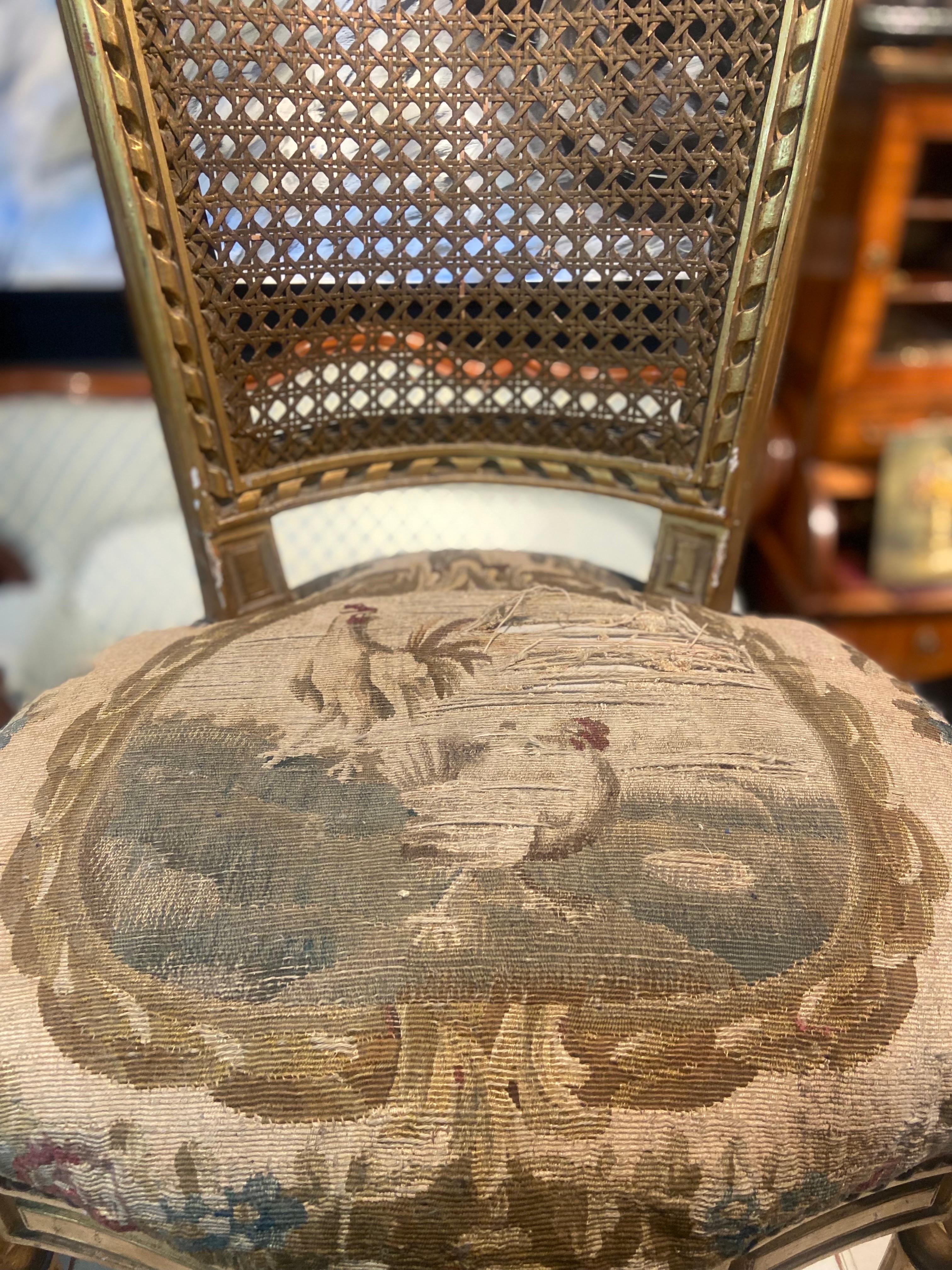 19th Century French Pair of Gild Wood and Hand Carved Tapestry Chairs For Sale 6