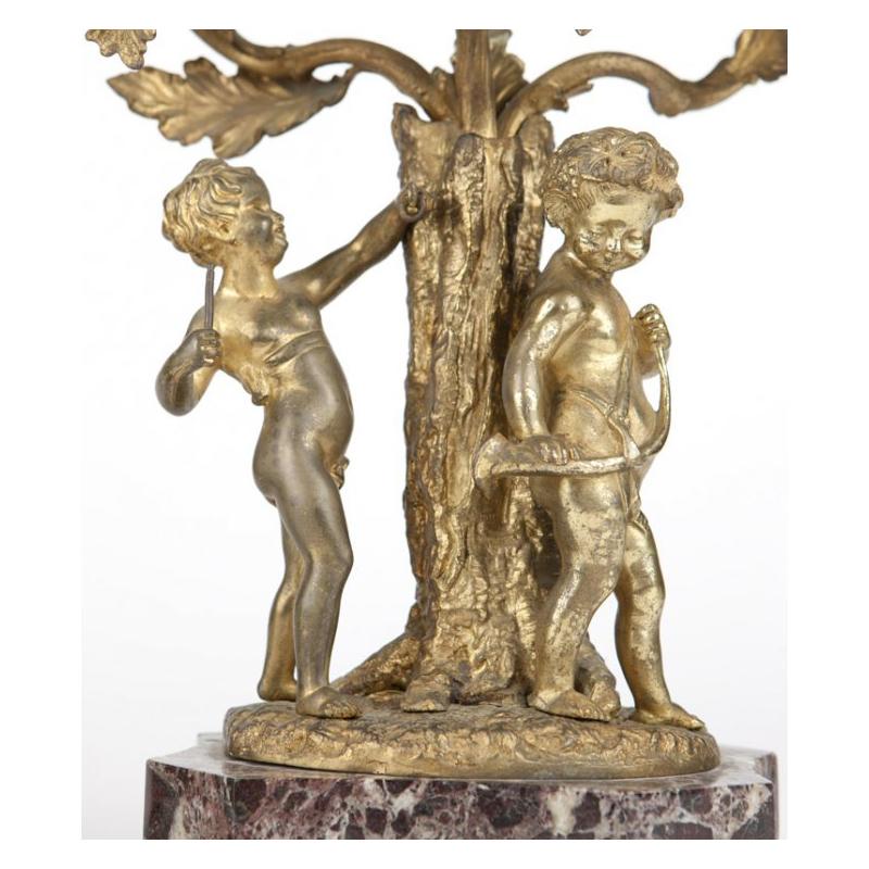 19th Century French Pair of Gilt Bronze and Marble Candelabra For Sale 1