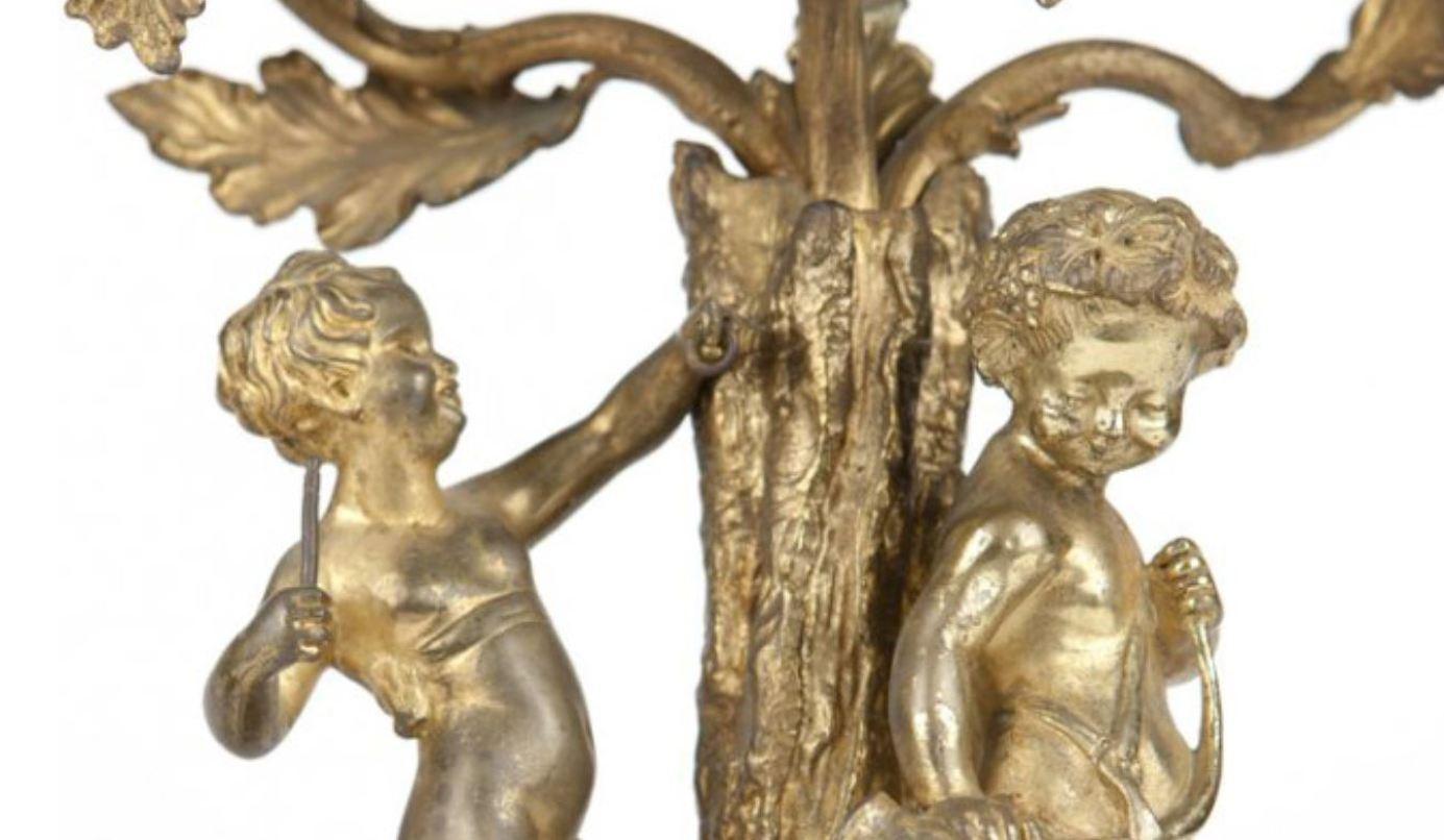 19th Century French Pair of Gilt Bronze and Marble Candelabra For Sale 9