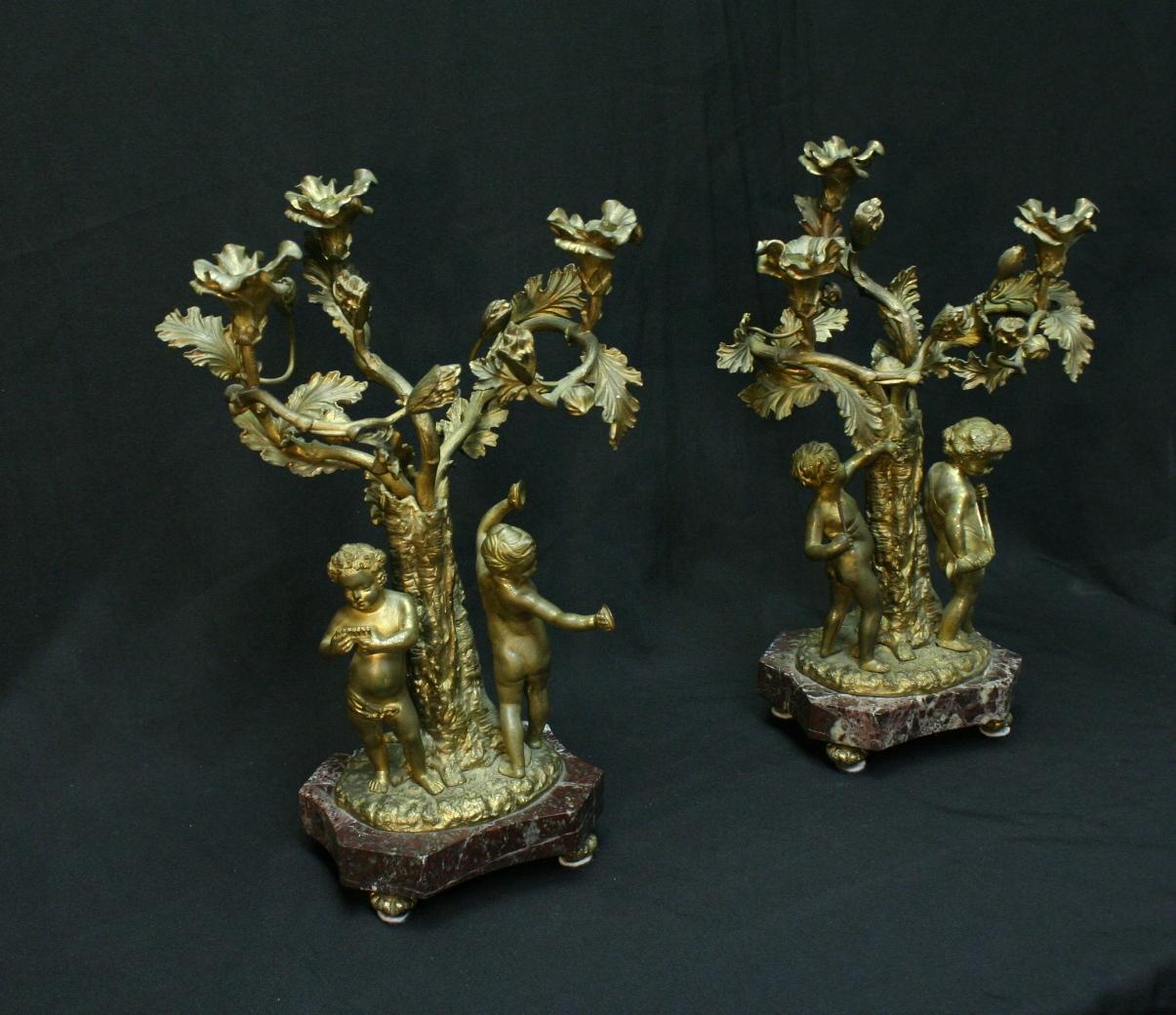 19th Century French Pair of Gilt Bronze and Marble Candelabra For Sale 11