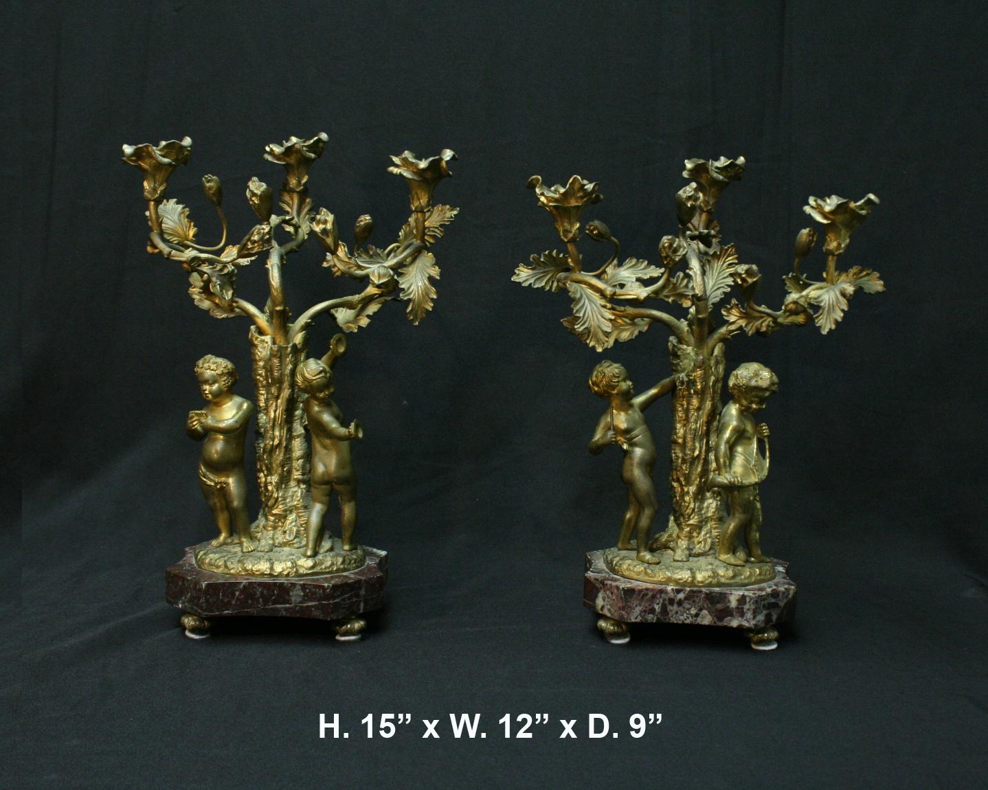 19th Century French Pair of Gilt Bronze and Marble Candelabra For Sale 12