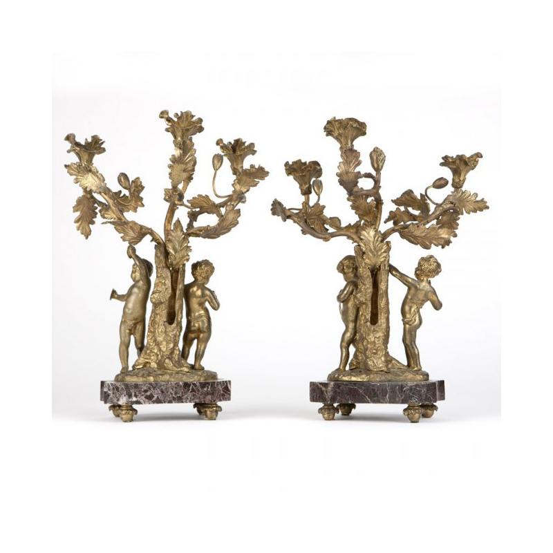 19th Century French Pair of Gilt Bronze and Marble Candelabra In Good Condition For Sale In Cypress, CA
