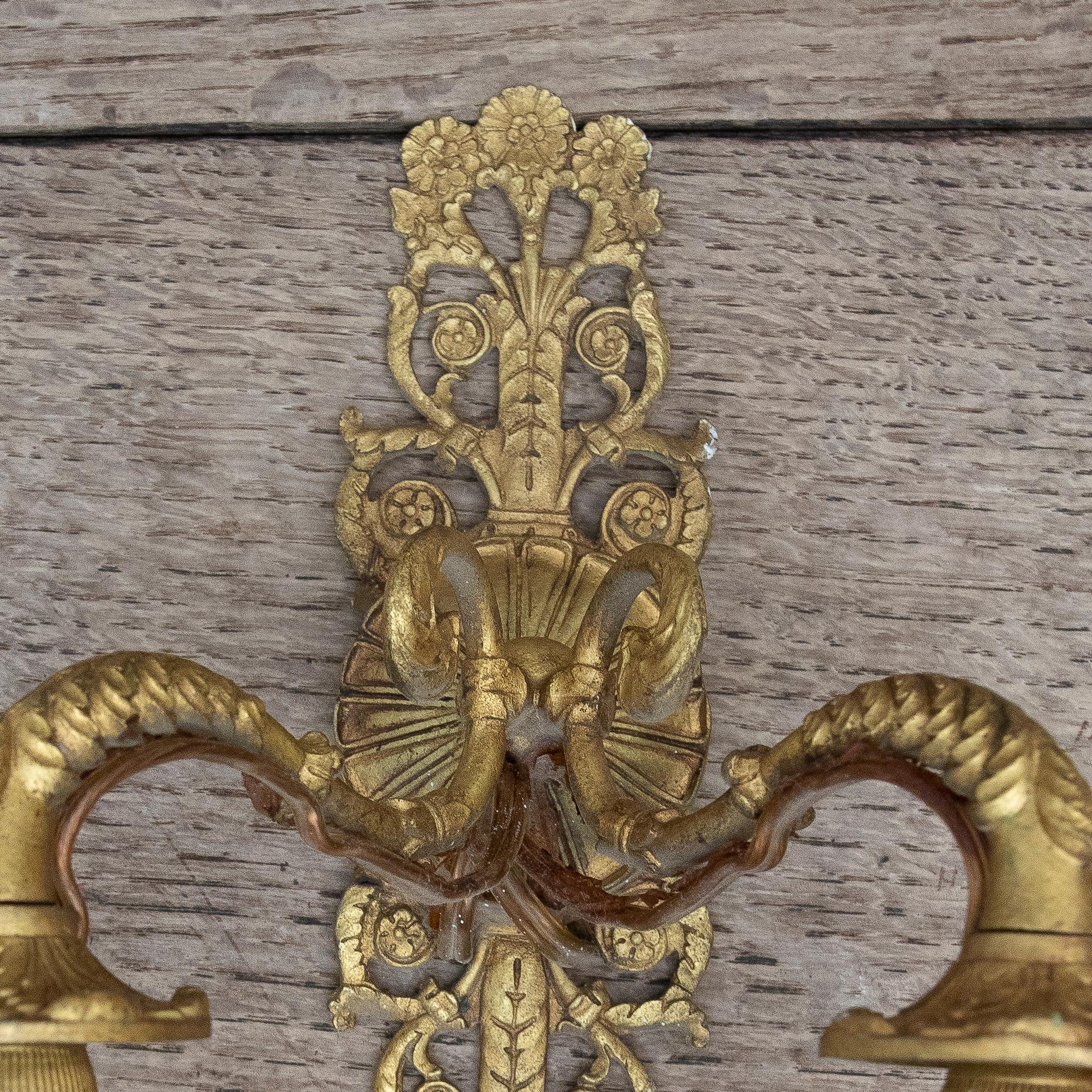 19th Century French Pair of Gilt Bronze Sconces For Sale 7