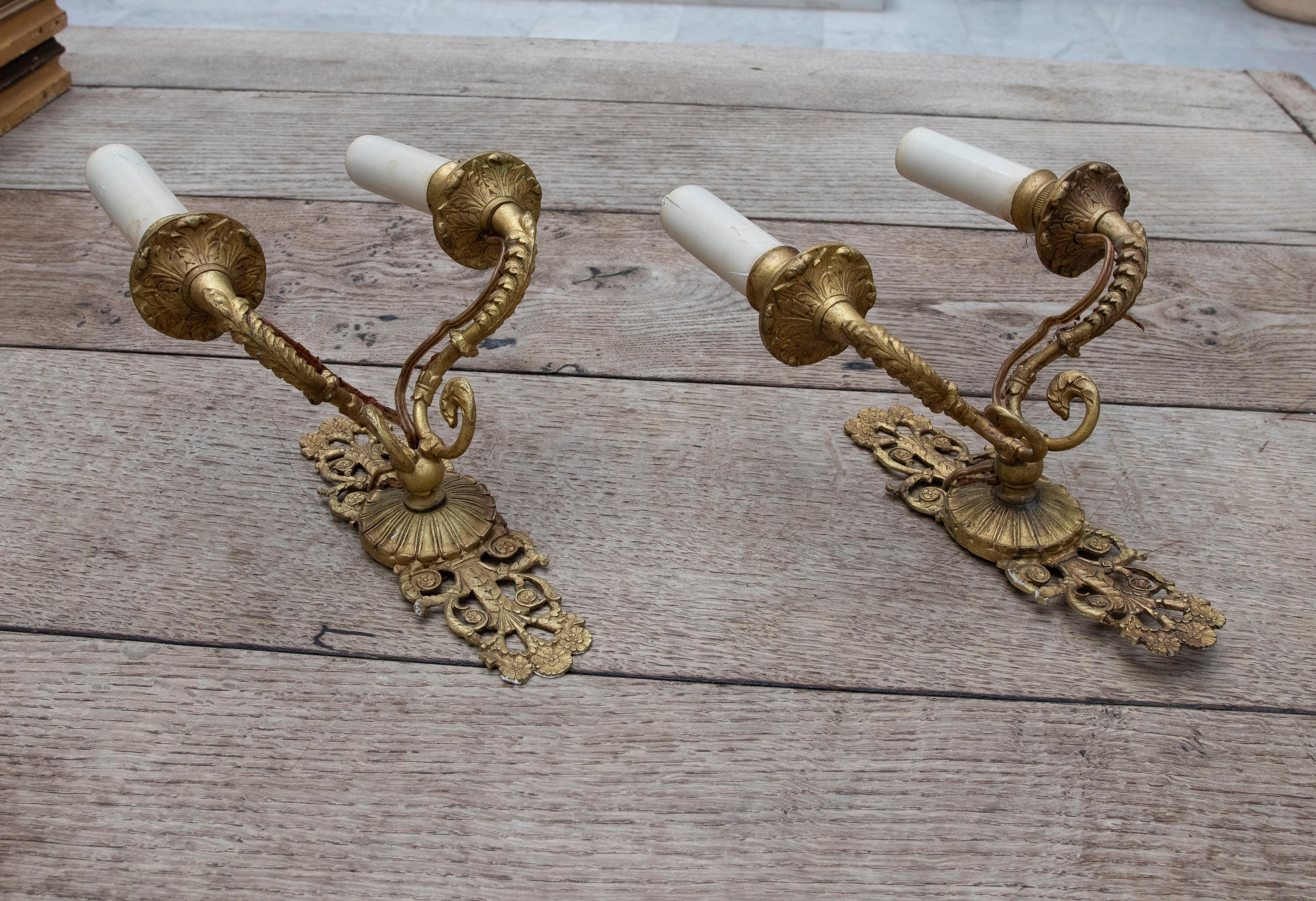 19th Century French pair of Gilt Bronze sconces.